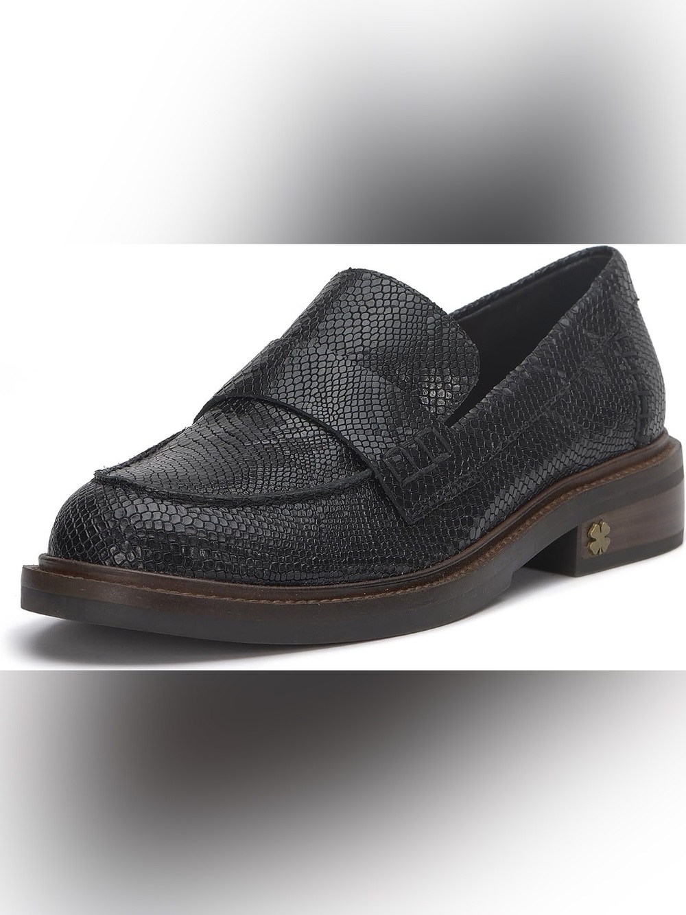 Lucky Brand Salima Black Snakeskin Leather Textured Penny Loafers Flats